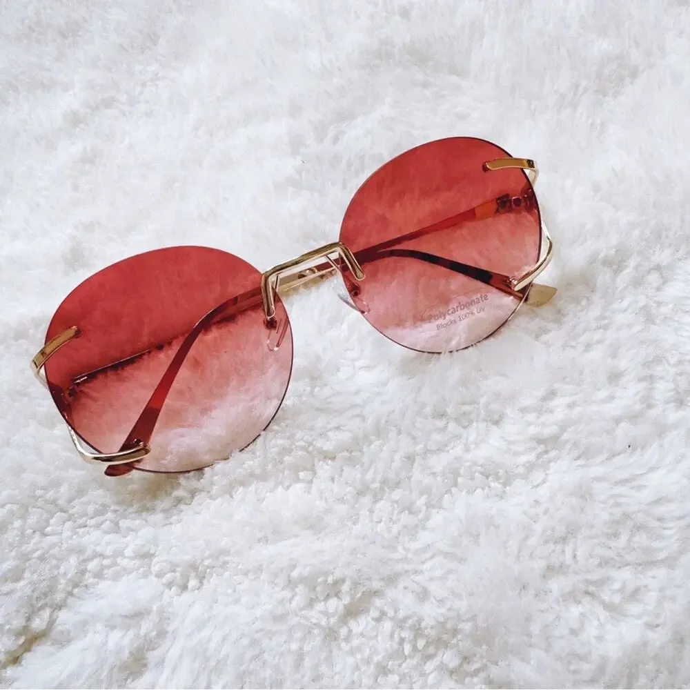 Ruth Clear Orange Round Metal Sunglasses